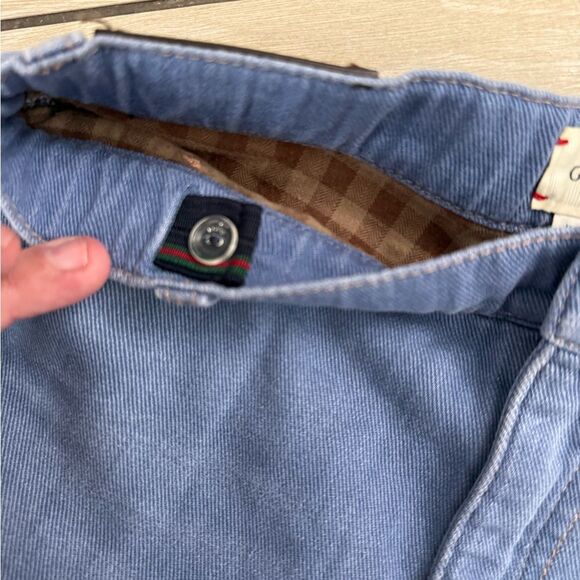 Brand new kids size 8 Gucci Blue Relaxed Fit Jeans with Plaid Cuff - Picture 5 of 8